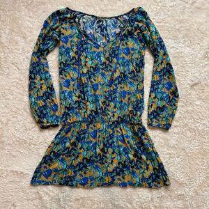 NWOT Maaji Dress Boho Blue Floral Beachwear Ruffle Cover Up Resort Wear Sz S